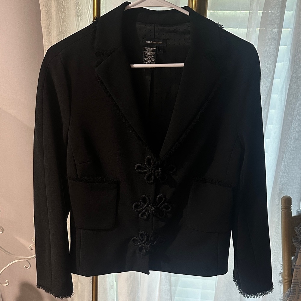 BCBGMaxAzria Black Blazer with Floral Button Details